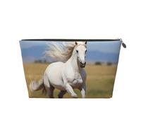 The White Stallion - Bolsa de cosméticos para mujer, de piel, portátil, de gran capacidad, con cremallera, bolsa de almacenamiento, Gold, Talla única