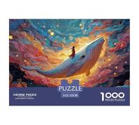 The White Whale Has A Girl Sitting 1000 Pieza Cartulina Premium Rompecabezas Premium Flying Whale Extremadamente Difícil Desafío Único Rompecabezas para Decoración del Hogar 52x38cm/1000pcs