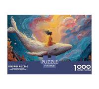The White Whale Has A Girl Sitting 1000 Pieza Cartulina Premium Rompecabezas Premium Flying Whale Extremadamente Difícil Desafío Único Rompecabezas para Decoración del Hogar 38x26cm/1000pcs
