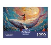 The White Whale Has A Girl Sitting 1000 Piezas Cartulina Extra Gruesa Rompecabezas DIY Flying Whale Antiestrés Juego Creativo Rompecabezas para Decoración del Hogar 70x50cm/1000pcs