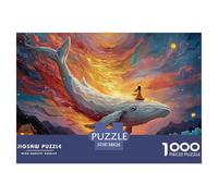 The White Whale Has A Girl Sitting 1000 Piezas Cartulina Extra Gruesa Rompecabezas DIY Flying Whale Extremadamente Difícil Juguete De Cumpleaños Rompecabezas para Decoración del Hogar 38x26cm/1000pcs