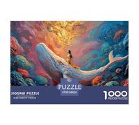The White Whale Has A Girl Sitting 1000 Piezas Cartulina Extra Gruesa Rompecabezas Premium Flying Whale Antiestrés Juego Familiar Rompecabezas para Decoración del Hogar 38x26cm/1000pcs