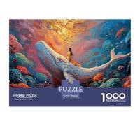 The White Whale Has A Girl Sitting 1000 Piezas Cartulina Premium Rompecabezas Premium Flying Whale Antiestrés Juguete De Cumpleaños Rompecabezas para Decoración del Hogar 70x50cm/1000pcs