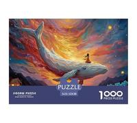 The White Whale Has A Girl Sitting 1000 Piezas Cartulina Premium Set De Rompecabezas Flying Whale Extremadamente Difícil Juguete De Cumpleaños Rompecabezas para Decoración del Hogar 52x38cm/1000pcs