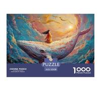 The White Whale Has A Girl Sitting 1000 Piezas Cartulina Premium Set De Rompecabezas Flying Whale Extremadamente Difícil Juguete De Cumpleaños Rompecabezas para Decoración del Hogar 52x38cm/1000pcs