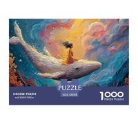 The White Whale Has A Girl Sitting 1000 Piezas Cartulina Premium Set De Rompecabezas Flying Whale Extremadamente Difícil Desafío Único Rompecabezas para Adultos Y Niños 52x38cm/1000pcs
