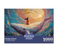 The White Whale Has A Girl Sitting 1000 Piezas Papel Ecológico Resistente Rompecabezas DIY Flying Whale Extremadamente Difícil Juguete De Cumpleaños Rompecabezas Para Decoración Del Hogar 38x26cm/1000