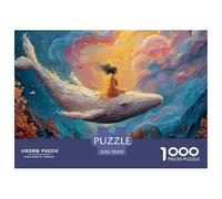 The White Whale Has A Girl Sitting 1000 Piezas Papel Ecológico Resistente Rompecabezas DIY Flying Whale Extremadamente Difícil Juguete De Cumpleaños Rompecabezas Para Decoración Del Hogar 70x50cm/1000