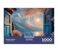 The Window Is Open and The Blue Wooden Shutters 1000 Piezas Cartulina Extra Gruesa Rompecabezas DIY Blue Window Antiestrés Juego Creativo Rompecabezas para Adultos Y Niños 70x50cm/1000pcs