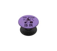The Witch Is In Funny Halloween Moon Broom PopSockets PopGrip Adhesivo