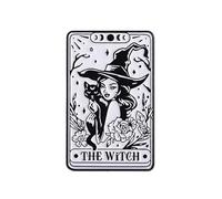 The Witch Tarot Card - Pin de solapa esmaltado, 4 cm x 2,5 cm, gato negro, bruja, gótico, tarot, accesorio de metal, Halloween místico para coleccionistas espirituales