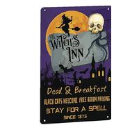 The Witches Inn Dead and Breakfast - Letrero de lata retro de Halloween para decoración de pared para cafetería, bar, cocina, porche, granja, decoración de 8 x 12 pulgadas