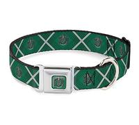The Wizarding World of Harry Potter Collar para Mascotas, Collar de Perro, Hebilla de cinturón de Seguridad de Metal, Escudo de Harry Potter Slytherin a Cuadros, Gris, 13 a 17 Pulgadas, 1.5 Pulgadas