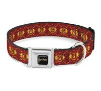 The Wizarding World of Harry Potter Collar para mascotas, collar de perro, hebilla de cinturón de seguridad de metal, pancarta de orgullo de la casa Gryffindor de Harry Potter, color amarillo burdeos