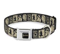 The Wizarding World of Harry Potter Collar para mascotas, collar de perro, hebilla de cinturón de seguridad de metal, bloques de parche de la casa Hogwarts de Harry Potter, color negro tostado, 15 a