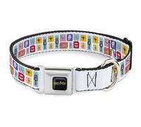 The Wizarding World of Harry Potter Collar para mascotas, collar de perro, hebilla de cinturón de seguridad de metal, collage de iconos de Honeydukes de Harry Potter, blanco, multicolor, 15 a 24