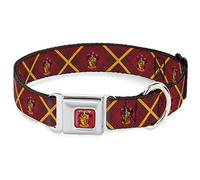 The Wizarding World of Harry Potter Collar para Mascotas, Collar de Perro, Hebilla de cinturón de Seguridad de Metal, Escudo de Harry Potter Gryffindor a Cuadros Rojos, Dorado, 13 a 17 Pulgadas, 1.5