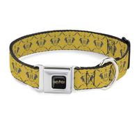 The Wizarding World of Harry Potter Collar para mascotas, collar de perro, hebilla de cinturón de seguridad de metal, bandera de Harry Potter Hufflepuff House Pride amarillo gris, 20 a 31 pulgadas