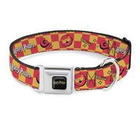 The Wizarding World of Harry Potter Collar para mascotas, collar de perro, hebilla de cinturón de seguridad de metal, diseño de cuadros de Harry Potter Gryffindor, amarillo y rojo, 9.5 a 13 pulgadas