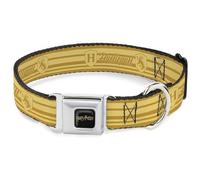 The Wizarding World of Harry Potter Collar para mascotas, collar de perro, hebilla de cinturón de seguridad de metal, iconos de Harry Potter Hufflepuff House Champion a rayas amarillas, 9.5 a 13