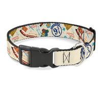The Wizarding World of Harry Potter Collar para mascotas, collar para perro, hebilla de plástico, collage de iconos de Hogwarts Express de Harry Potter, beige, multicolor, 7 a 8.5 pulgadas de ancho