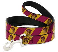 The Wizarding World of Harry Potter Correa para mascotas, correa para perro, escudo de Gryffindor, rayas diagonales doradas y rojas, 4 pies de largo 1.5 pulgadas de ancho