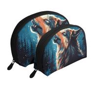 The Wolf Under The Moon - Bolsas de maquillaje impresas de 2 piezas portátiles con diseño de concha, White, Talla única