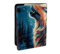 The Wolf Under The Moon - Funda para pasaporte, funda de viaje de piel sintética para pasaporte, organizador para hombres y mujeres, 6.5 pulgadas, Black, Talla única