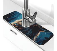 The Wolf Under The Moon - Tapete de grifo para fregadero de cocina, tapete de secado súper absorbente para cocina, baño, fregadero, cafetería, bar, grifo, decoración de regalos (15 x 5.5 pulgadas)