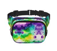 The world in Watercolor - Riñonera cuadrada de doble capa con correa ajustable para actividades al aire libre, color negro, talla única, Black, Talla única