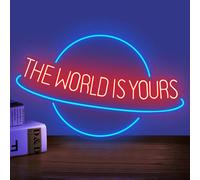 The World is Yours - Letrero de neón LED para decoración de pared, luz azul regulable para hombre, cueva, cerveza, bar, cafetería, boda, sala de juegos, dormitorio, fiesta de cumpleaños, regalo
