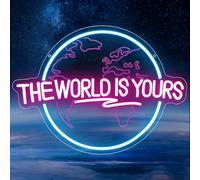 The World is Yours Letrero de Neon,Tierra Señal de Neón Decoracion para Juegos Dormitorio Club Fiesta Bar,El Mundo Es Tuyo Luces LED Regulable Regalo para Hombres Mujeres USB Powered（16.9"*12.6"）
