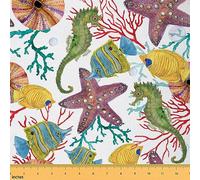 The Yard - Tela de acuarela de estrellas de mar por yarda, tela colorida de peces salvajes para niños, amantes de la costura, lindo diseño de caballito de mar, animales del océano, tela para
