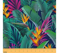 The Yard - Tela de Tapicería de Hojas Tropicales y Plátano Exóticas para Sillas, Proyectos al Aire Libre y Bricolaje - Diseño de Palma y Flores de Selva - 92 x