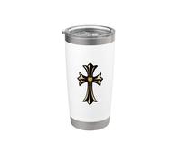 The Yellow Shine Heart Diamonds Gold Cross Vaso térmico de acero inoxidable de doble pared