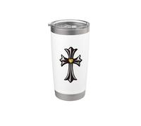 The Yellow Shine Heart Diamonds Silver Cross Vaso térmico de acero inoxidable de doble pared