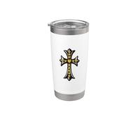The Yellow Shine Heart Pave Diamonds Silver Cross Vaso térmico de acero inoxidable de doble pared
