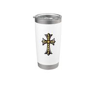 The Yellow Shine Pave Diamonds Silver Cross Vaso térmico de acero inoxidable de doble pared