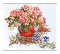 Thea Gouverneur Kit de Punto de Cruz, Hortensias y pánicos en Aida (16 Unidades), 45x50cm