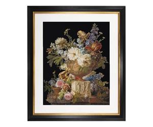 Thea Gouverneur - Kit Punto Croce Contato - Natura Morta di Fiori con un Vaso di Alabastro - Aida Nero - 18 Conteggi - Per adulti - 580.05
