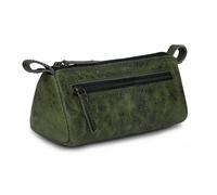 TheAntiq Bolsa de cosméticos de cuero verde para mujeres y hombres, pequeña bolsa de maquillaje para bolso o viajes, bolsa de maquillaje de cuero impermeable para mujeres, organizador compacto para