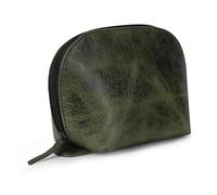 TheAntiq Neceser de piel verde - Bolsa de maquillaje de cuero, bolsa de aseo para hombres y mujeres, pequeña bolsa de maquillaje, monedero, estuche de maquillaje portátil para bolso y viajes, delgado