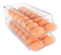 theaoo Soporte para huevos para nevera, contenedor de huevos rodante automático para refrigerador, dispensador de huevos de plástico transparente, organizador de huevos apilable con bandeja interior