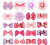 Theaque 20 lazos para el pelo de perro para perros pequeños, accesorios para el pelo de cachorros, lazos para perros pequeños, bonitos lazos de aseo con bandas de goma, lazos hechos a mano para