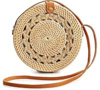 Theaque Bolsa redonda de ratán para mujer, bolsas de paja hechas a mano, bolso de mimbre, bolsas bohemias cruzadas circulares, marrón, as shown
