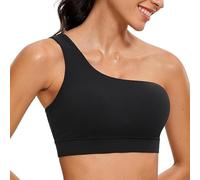 Theaque Brasier deportivo de un hombro para mujer, sin mangas, con una correa, asimétrico, de bajo impacto, para entrenamiento, yoga, Negro, S