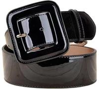 Theaque Cinturón ancho de charol para mujer con hebilla cuadrada ancha con ojales, cinturones de cintura alta para vestido, Negro, Talla única