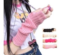 Theaque Cubrebrazos para mujer, kawaii, japonés, harajuku Y2k, calentador de brazos para niñas, guantes góticos sin dedos, manga de brazo de punto, rosa, Talla única