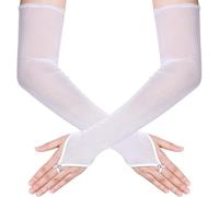 Theaque Guantes largos sin dedos transparentes para mujer, guantes de malla de tul para boda, novia, ópera, fiesta, disfraz de Halloween, blanco, Taille unique
