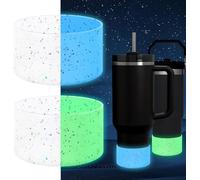 Theaque Paquete de 2 zapatos protectores de silicona con purpurina, compatibles con botellas Stanley Tumbler de 590-1,134 g y botellas de agua de 350-680 ml y otras botellas/tazas (azul brillante y